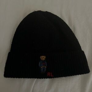 Ralph Lauren beanie Black Hat with teddy Bear Design